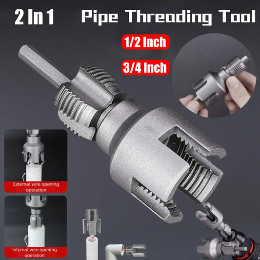 Integrated Internal & External Thread Pipe Threading Tool for 1/2" 3/4" PPR PVC Pipe Integrated Die Water Pipe Opener Threading