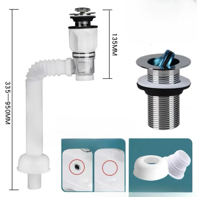 Flip Top Anti-Odor Drain Pipe Set Kitchen Sink Drain Retractable Anti Clogging