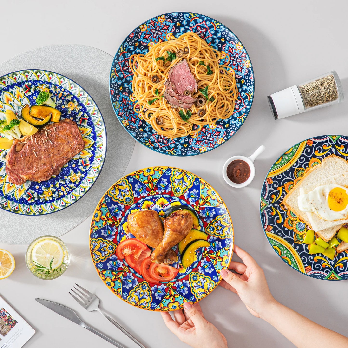 12/16/18/24 Piece Ceramic Dinnerware Set Stoneware Bohemian Style