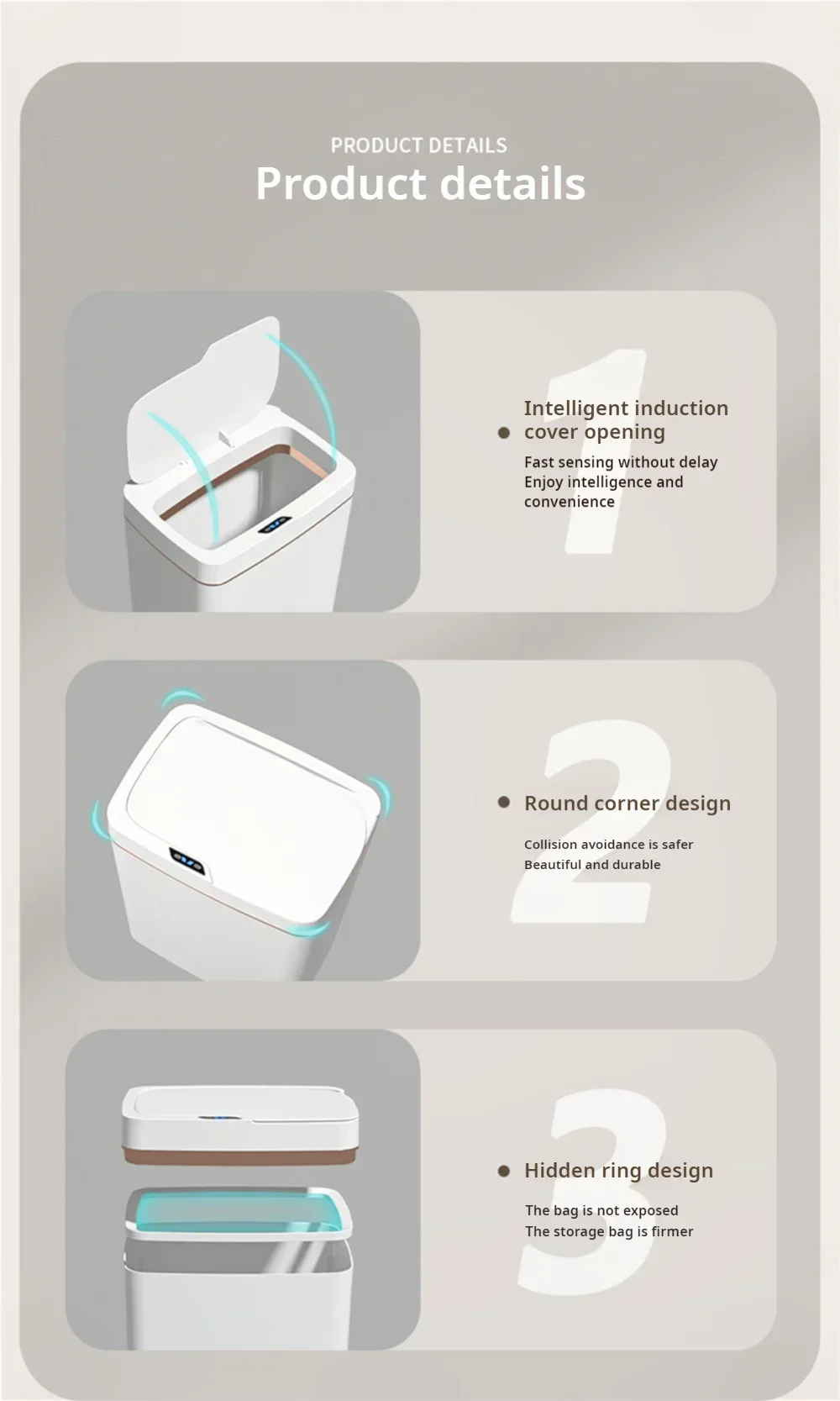 15L Smart Trash Can Automatic Touchless Smart Sensor Sensing Trash Can Waterproof Bathroom Kitchen Bedroom Trash Can.