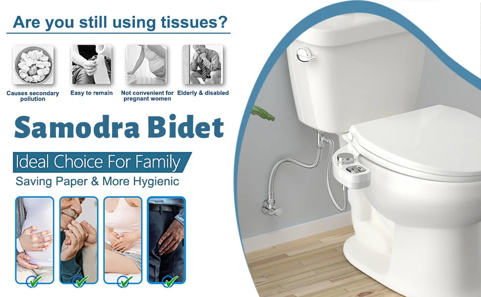 Button Bidet - Non-Electric Self  Cleaning Dual Nozzle (Frontal and Rear Wash) Fresh Water Bidet Toilet Seat Attachment