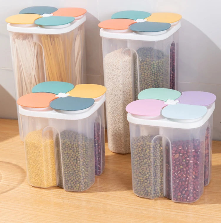 Kitchen Cereals Storage Box Plastic 4 grids ,Food Container Moisture-proof