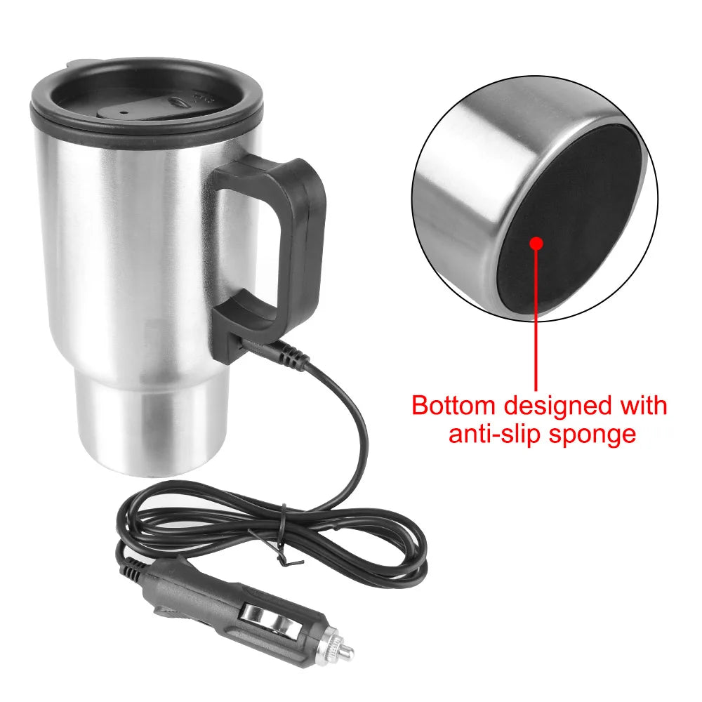 12V 450ml Electric Heating Car Kettle , Stainless Steel Vehicle Heating Cup