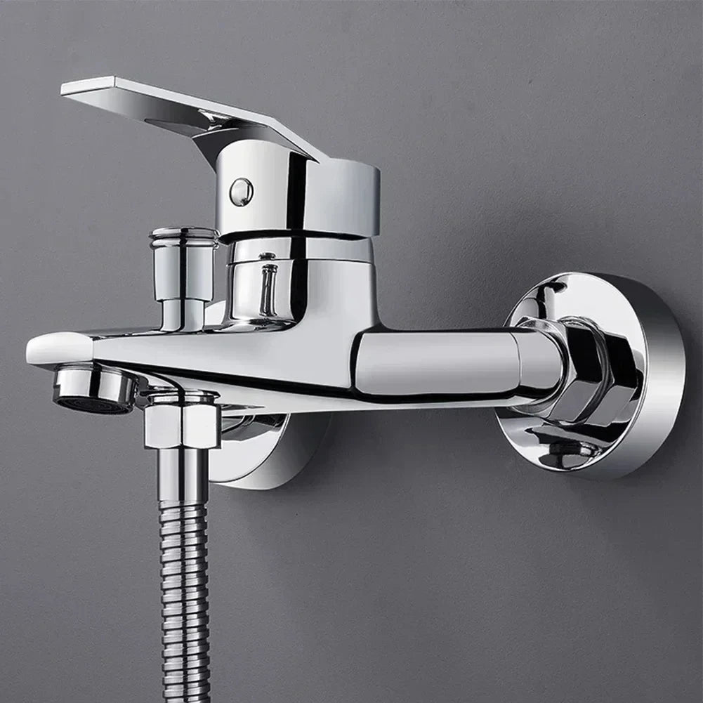 Zinc Alloy Basin Faucets Chrome Wall Mounted Hot Cold Water Dual Spout Mixer Tap