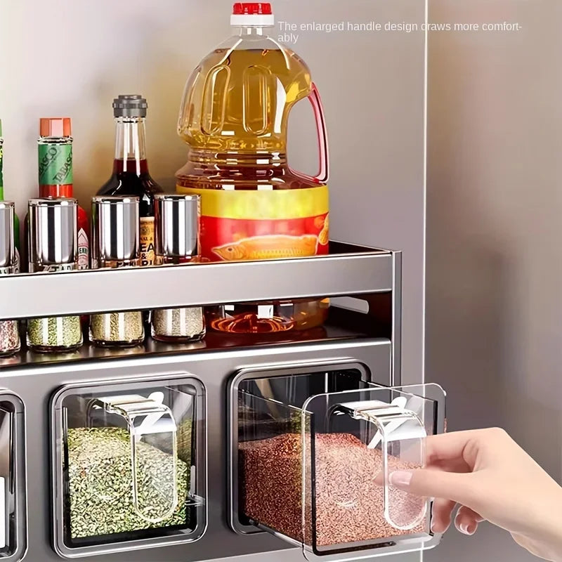Stainless Steel Kitchen Spice Rack Wall-Mounted Multi-Functional Spice Rack Box