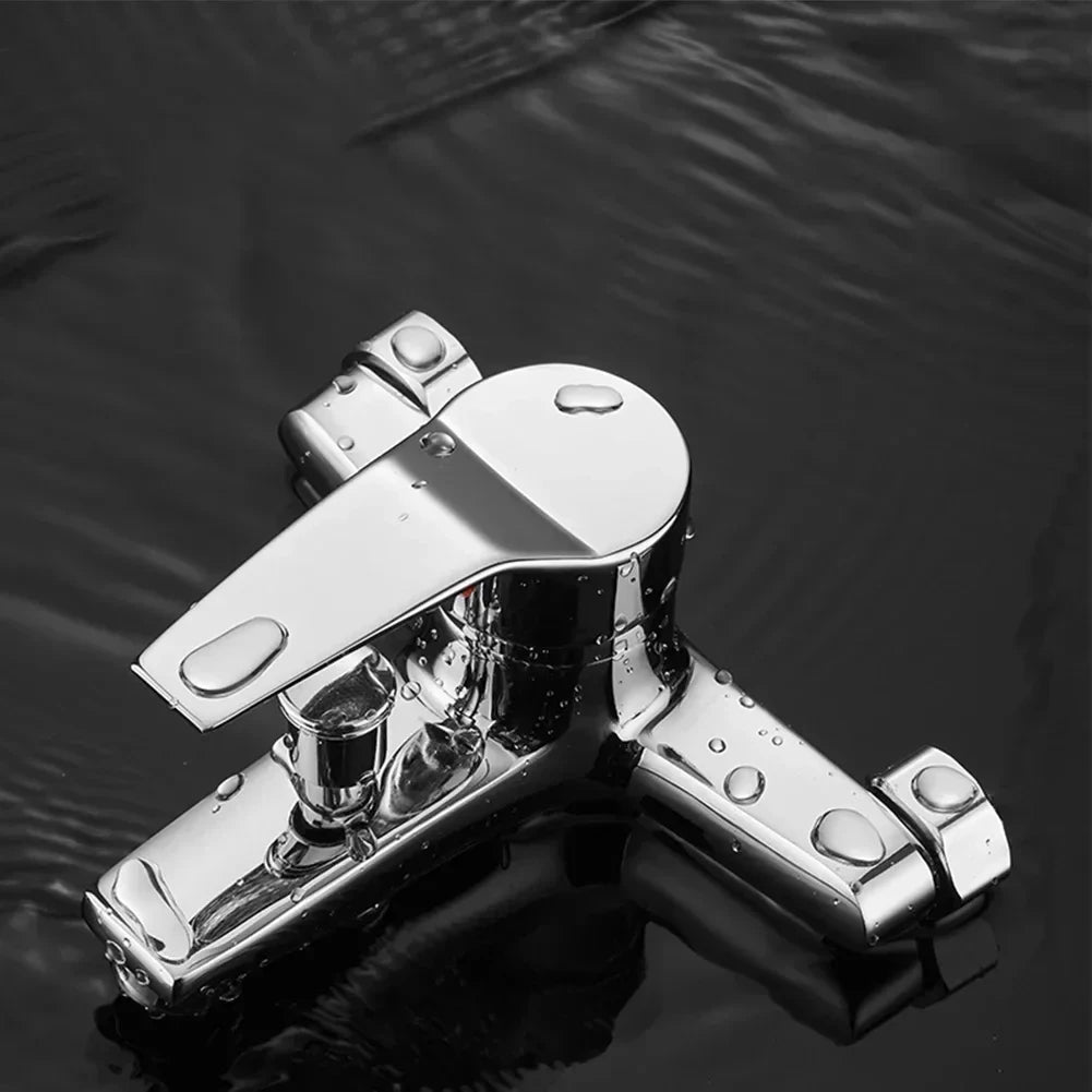 Zinc Alloy Basin Faucets Chrome Wall Mounted Hot Cold Water Dual Spout Mixer Tap