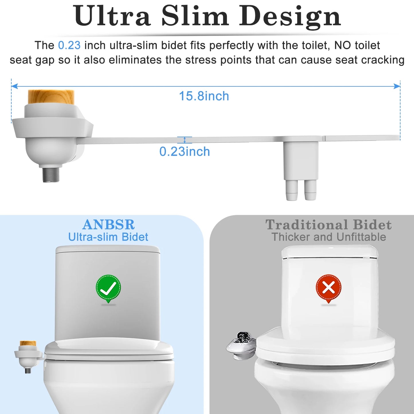Fresh Water Non-Electric Bidet Attachment for Toilet Seat, Adjustable Water Pressure, Rear Wash