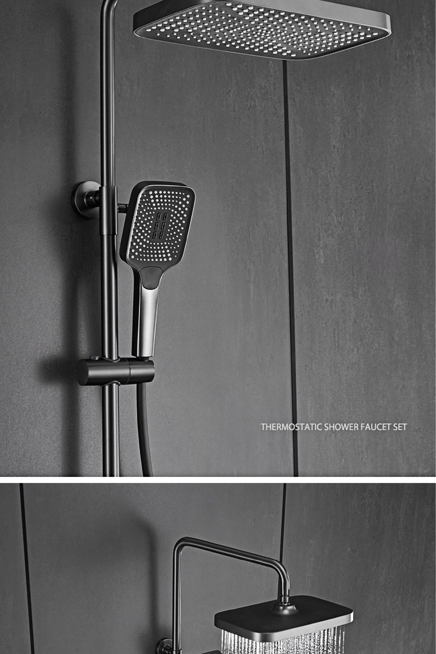 Luxury gun gray brass bathroom shower system digital display cold & hot dual control