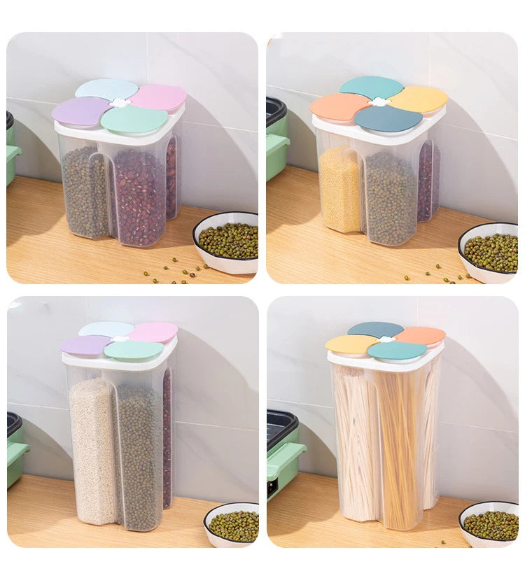 Kitchen Cereals Storage Box Plastic 4 grids ,Food Container Moisture-proof