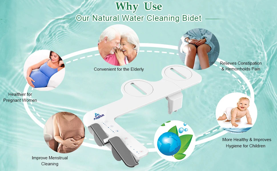 Ultra-Slim 3-in1 Bidet, Self-Cleaning, Posterior&Feminine Wash-(Retractable Dual Nozzles), Non-Electric Bidet Attachment