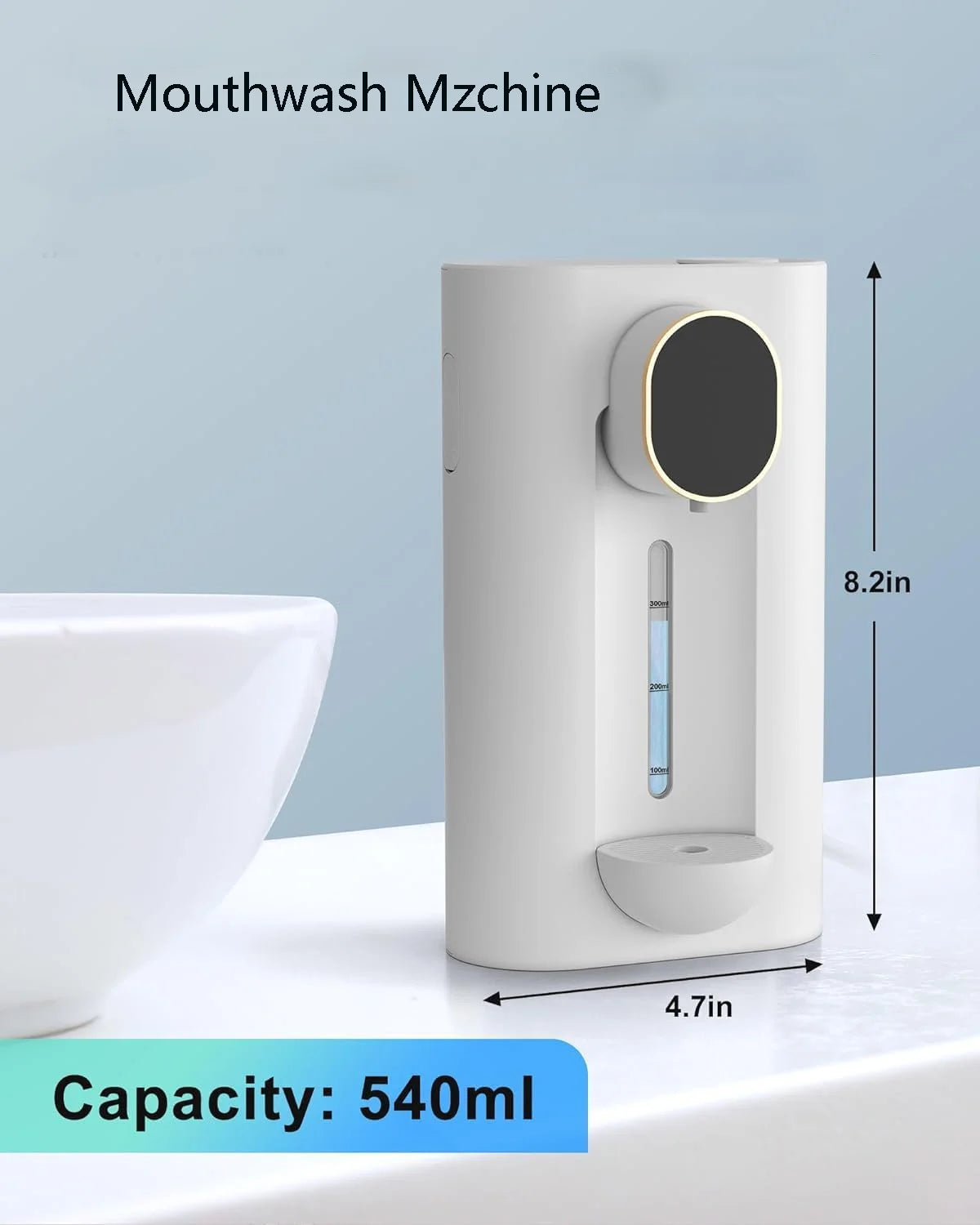 Smart Touchless 540ML Mouthwash Dispenser w/LED, 3 Modes, Wall/Table Mount, 2 Cups,