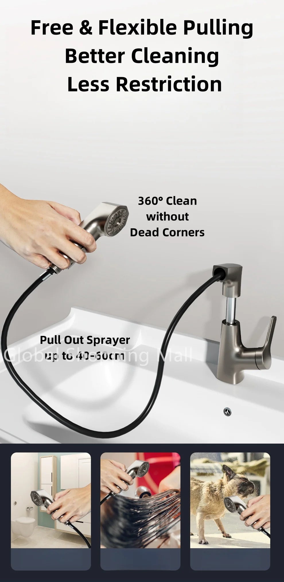 Pull Out Lift Kitchen Faucet 360° Rotatable Splashproof Stainless Steel Kitchen Sink Faucet with Pull Down Sprayer