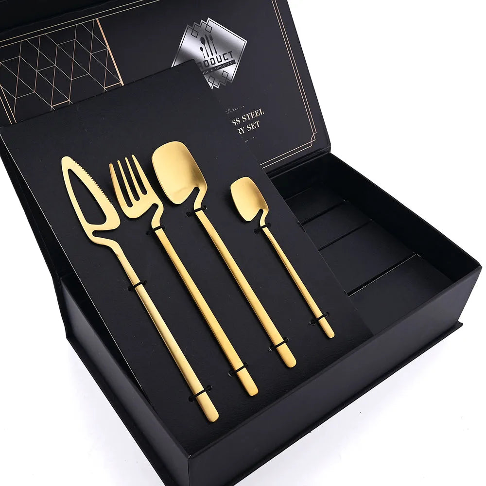 32pcs Black Matte Cutlery Set 304 Stainless Steel Dinnerware Set Knife Fork Spoon Dinner Set