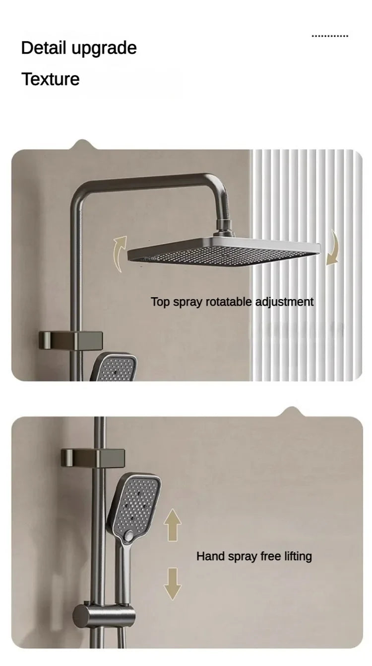 Grey shower Set Four-Function Smart Digital Display Shower System Rainfall Pressurized Wall-mounted Piano Key