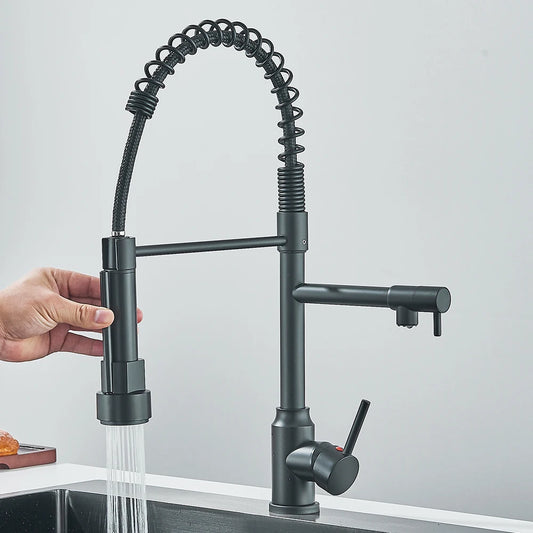 Pull Down Spring Kitchen Faucet Single Lever Hot Cold Mixer