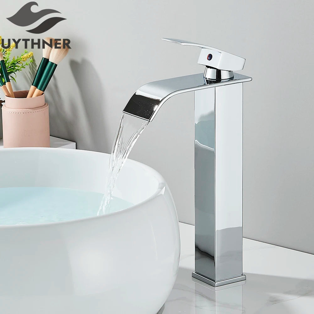 Brushed Golden Basin Faucets Single Lever Hole Deck Mount