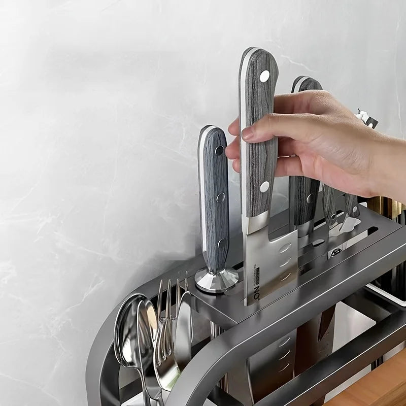 Stainless Steel Knife Holder Kitchen Rack Home Countertop Cutting Board Rack