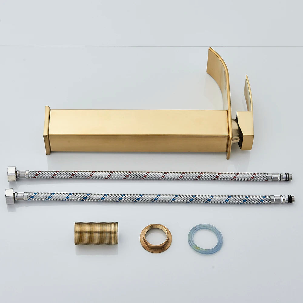 Brushed Golden Basin Faucets Single Lever Hole Deck Mount