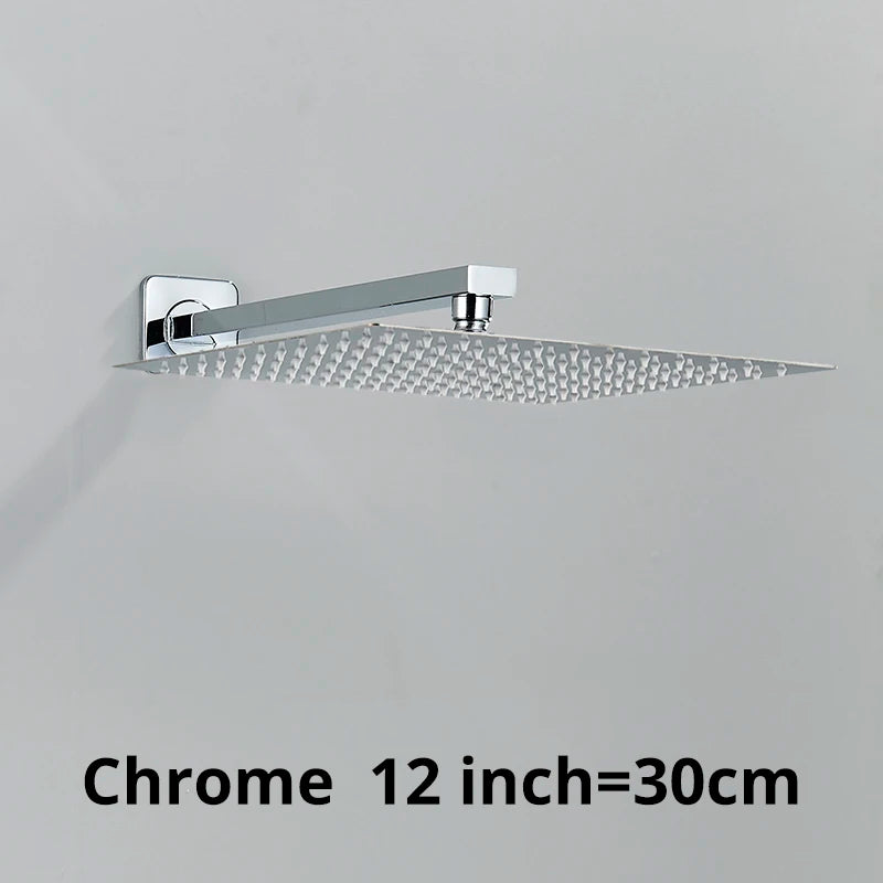 Rainfall Shower Head 8"/10"/12" Square Bathroom Ultrathin . Wall Mounted