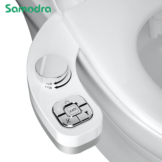Button Bidet - Non-Electric Self  Cleaning Dual Nozzle (Frontal and Rear Wash) Fresh Water Bidet Toilet Seat Attachment