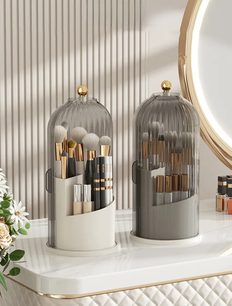 360° rotary makeup brush holder with cover Luxury cosmetics storage box