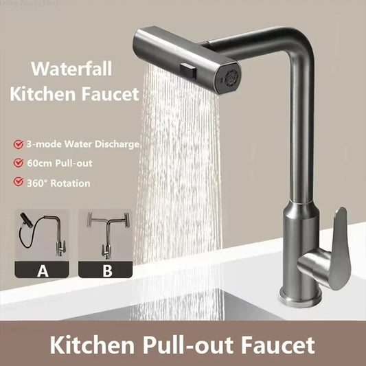 Pull Out Kitchen Faucet, Flexible Hot and Cold Water Kitchen Sink Mixer , Deck Mounted with Stream Shower Mode