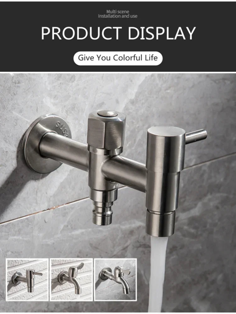 Brushed Outdoor304 Stainless Steel Garden Faucet Wall Mounted Bibcock Garden Wash Basin