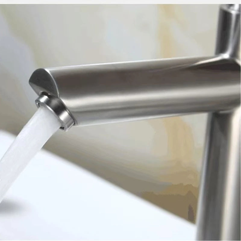 Basin Faucet 304 Stainless Steel Single Cold Water Tap Black Silver Color Deck Mounted