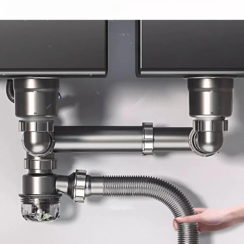 Kitchen Sink Sewer Odorous Drainage Pipe, Double Sink Drainage Pipe Set