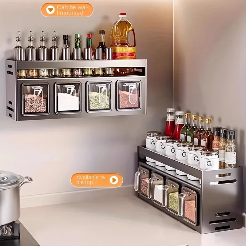 Stainless Steel Kitchen Spice Rack Wall-Mounted Multi-Functional Spice Rack Box