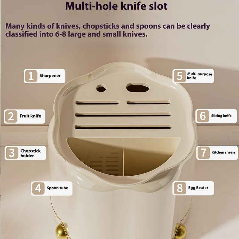 Kitchen Rotary Storage Knife Holder Cream Wind Multifunctional Storage Tool Holder Issued for Home Storage