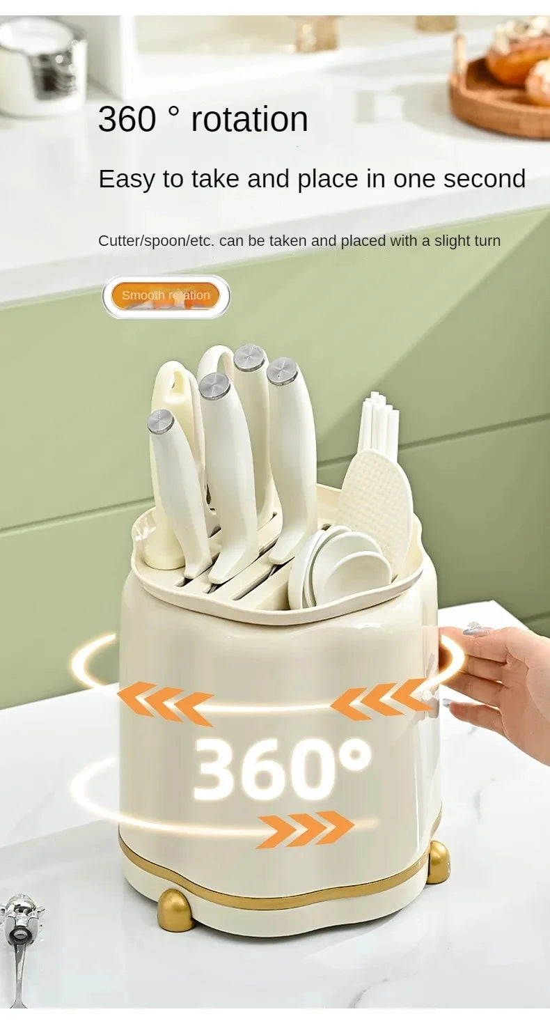 Kitchen Rotary Storage Knife Holder Cream Wind Multifunctional Storage Tool Holder Issued for Home Storage