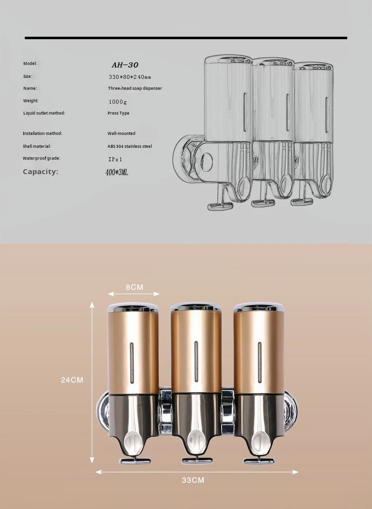 500ML Shampoo Soap Liquid Dispenser Single/Double/Triple Wall Mounted Square Manual Shower Shampoo Liquid Dispenser