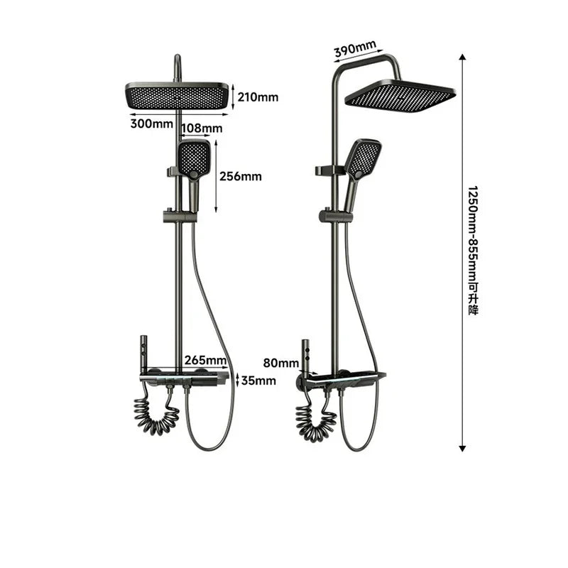 Grey shower Set Four-Function Smart Digital Display Shower System Rainfall Pressurized Wall-mounted Piano Key