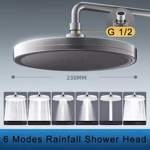 230mm Big Panel Showerhead 6 Mode Supercharge Rainfall Shower Head