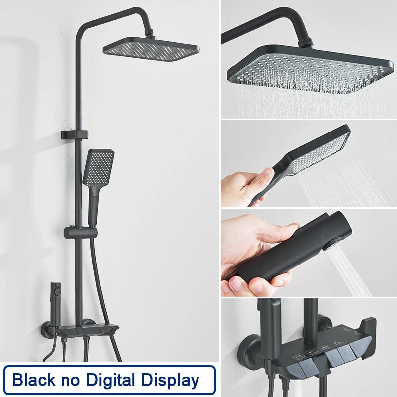 Rozin Black Smart Digital Display Shower Faucet Set Piano Style Rain fall Grey Digital Mixer
