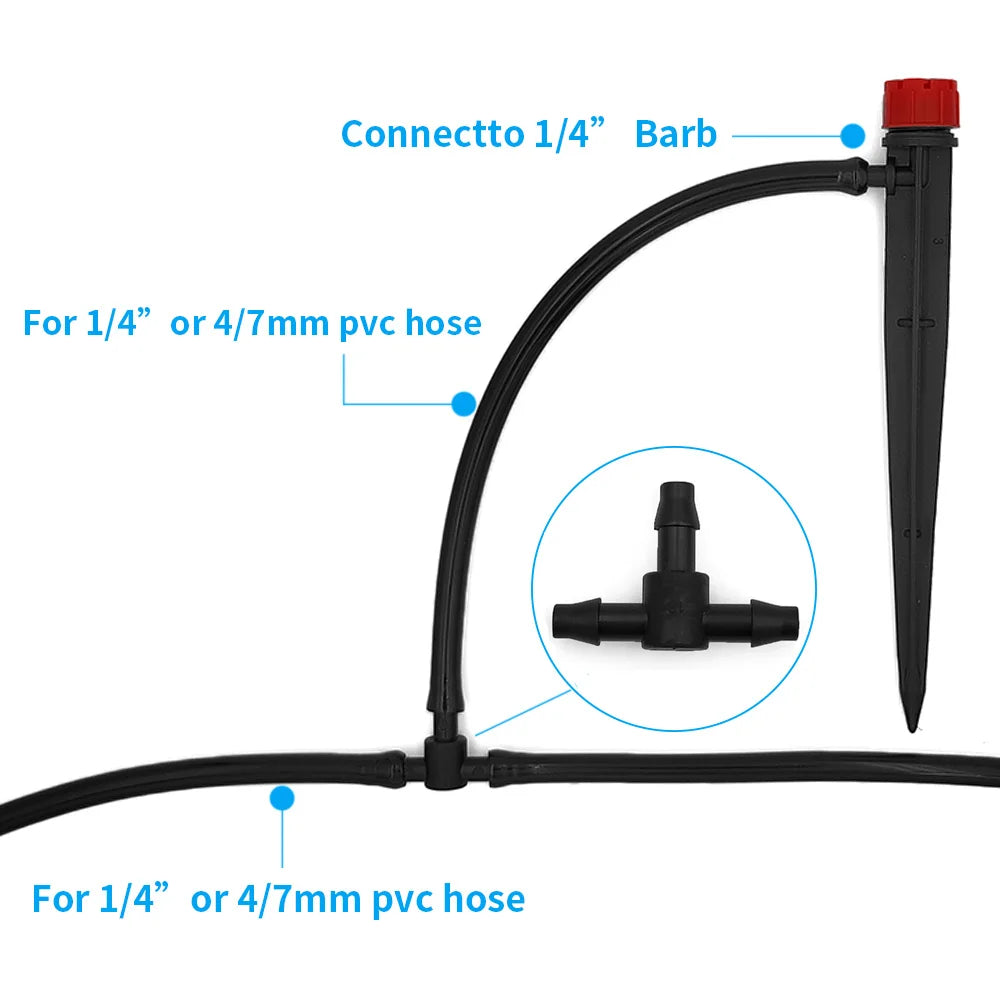 50PCS Plastic Barbed 3-Way TEE Connector for 4/7mm Tubing Watering Pipe Hose Couplings Micro Drip Irrigation Garden Tools