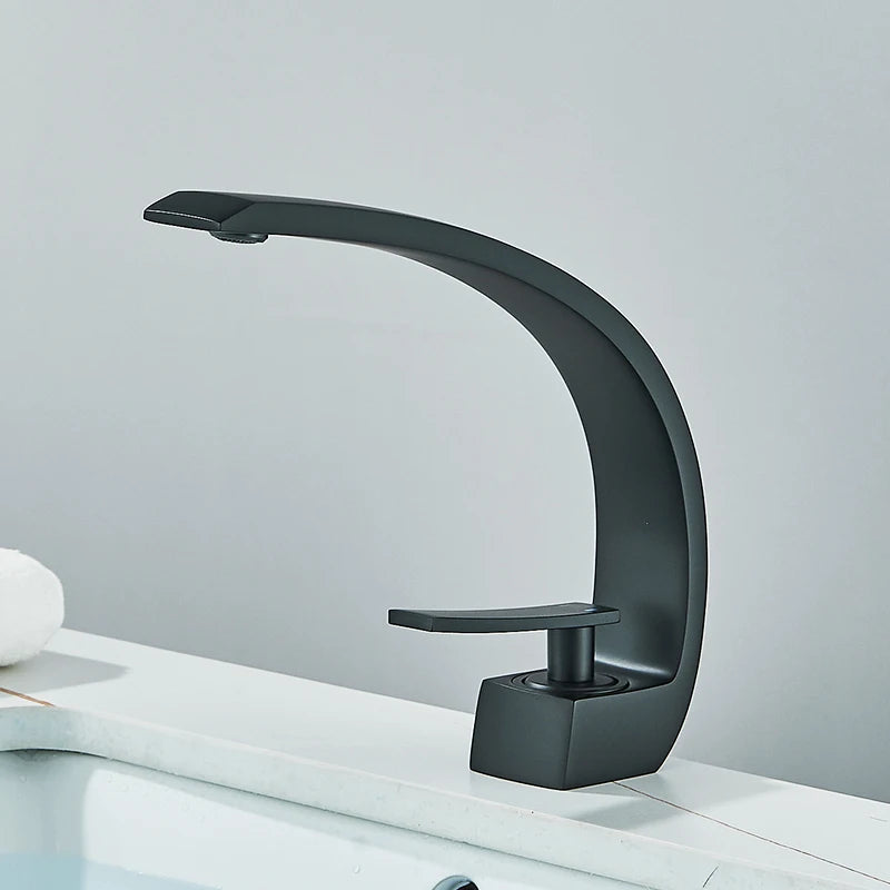 Luxury Brass Basin Faucet Deck Mounted Black Hot Cold Mixer Tap Single Hole For Bathroom
