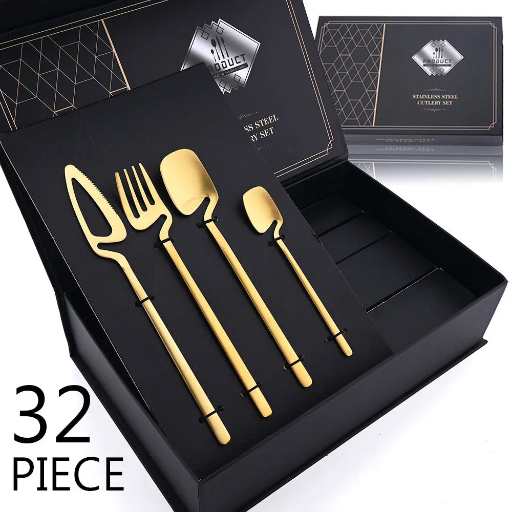 32pcs Black Matte Cutlery Set 304 Stainless Steel Dinnerware Set Knife Fork Spoon Dinner Set