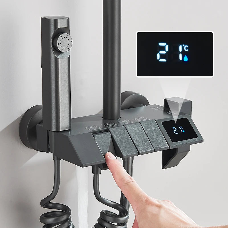 Rozin Black Smart Digital Display Shower Faucet Set Piano Style Rain fall Grey Digital Mixer