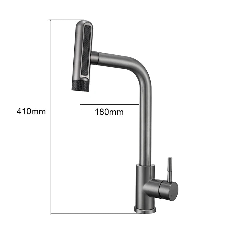 Pull Out Rotation Waterfall Black Stream Sprayer Head,6 Mode Gray Kitchen Faucets, Sink Mixer
