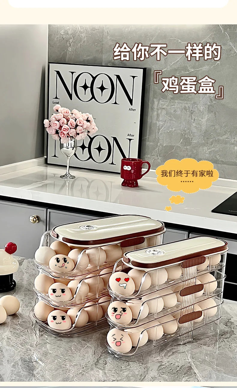 Household Multi-layer Automatic Rolling Egg Storage Box Kitchen Egg Rack Tray Refrigerator Timing Special Egg Carton