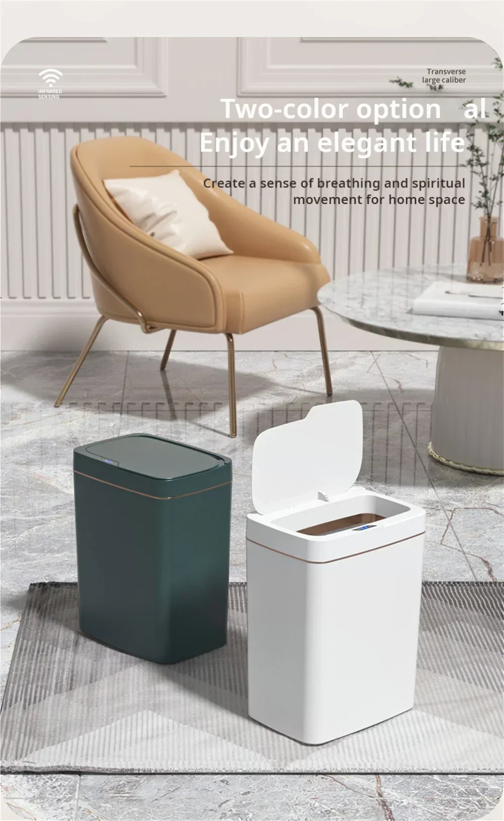 15-Liter Smart Trash Can Automatic Touchless, Waterproof Sensor Trash Bin for Bathroom Kitchen Bedroom, Odorless Modern Basket