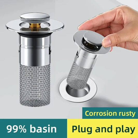 1PCS Washbasin Leak Plug, Stainless Steel Odor Proof Bouncing Core, Press Type Sink Drain,