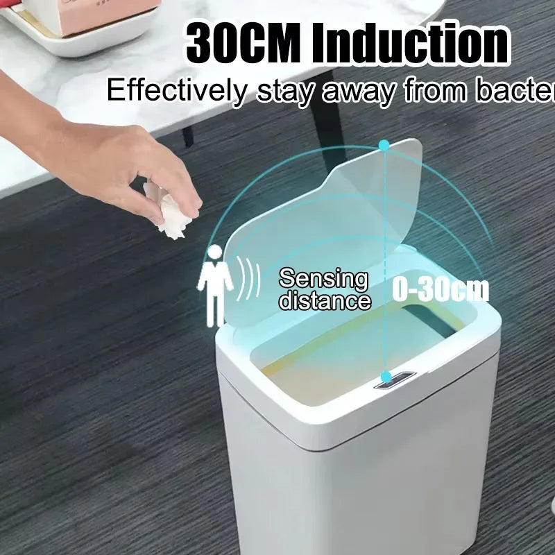 15-Liter Smart Trash Can Automatic Touchless, Waterproof Sensor Trash Bin for Bathroom Kitchen Bedroom, Odorless Modern Basket