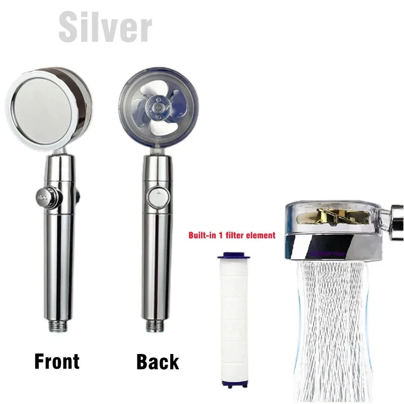New High Pressure Shower Head Twin Turbocharged Shower Head Handheld Turbo Fan
