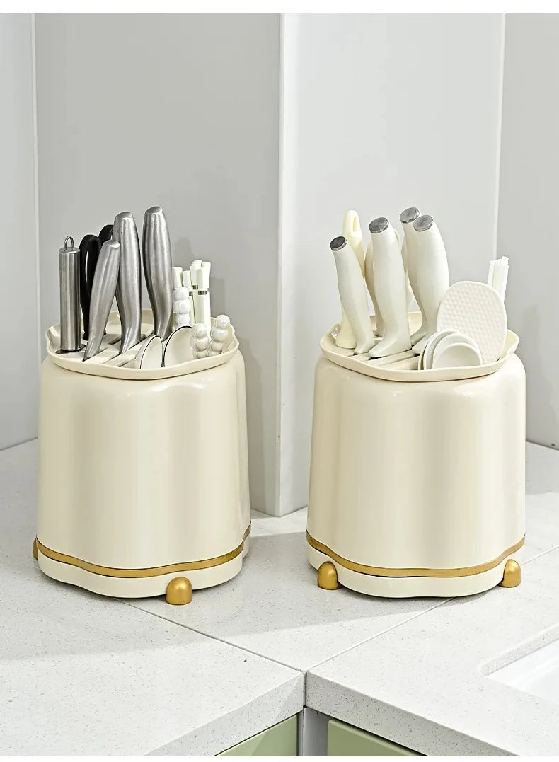 Kitchen Rotary Storage Knife Holder Cream Wind Multifunctional Storage Tool Holder Issued for Home Storage