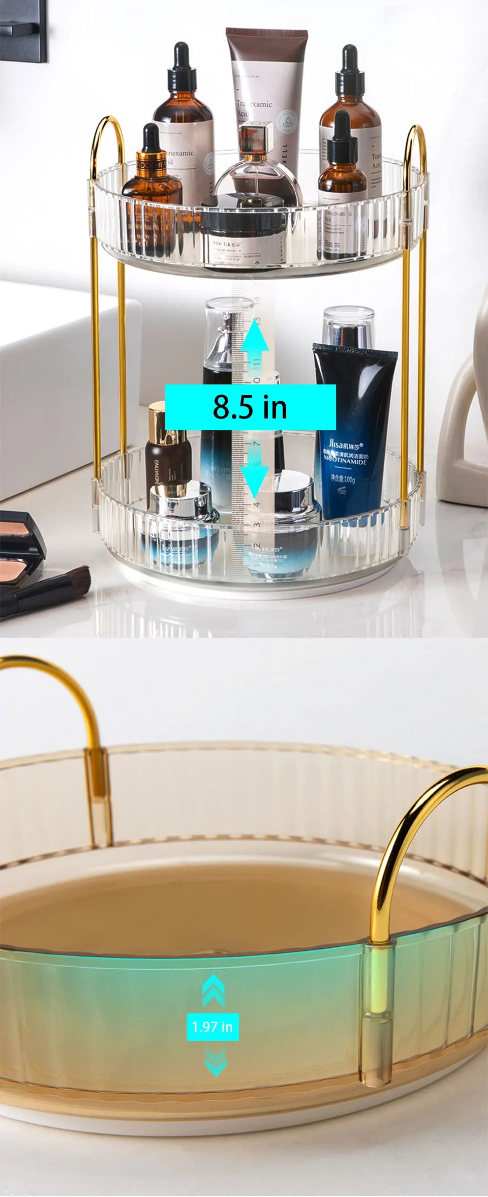 Rotating Makeup Organizer for Vanity 3 Tier Skincare Organizers