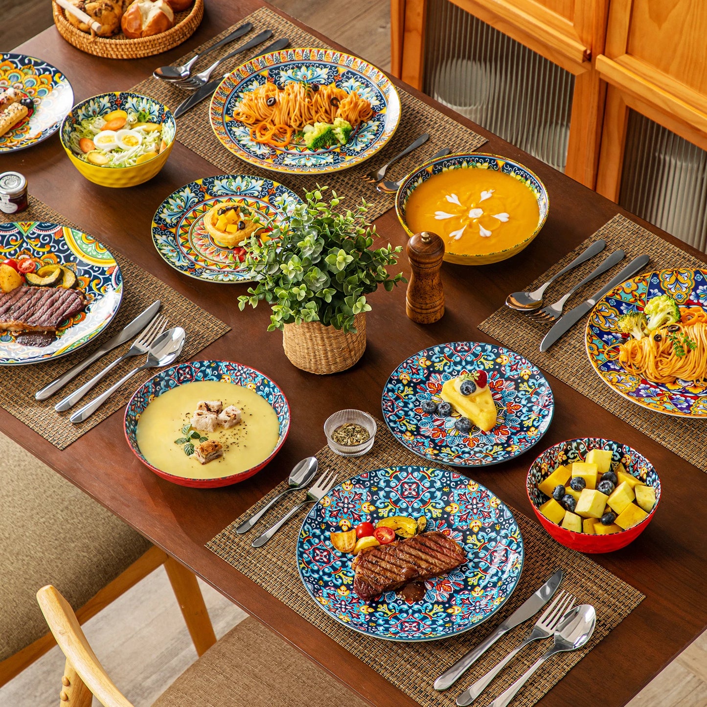 12/16/18/24 Piece Ceramic Dinnerware Set Stoneware Bohemian Style