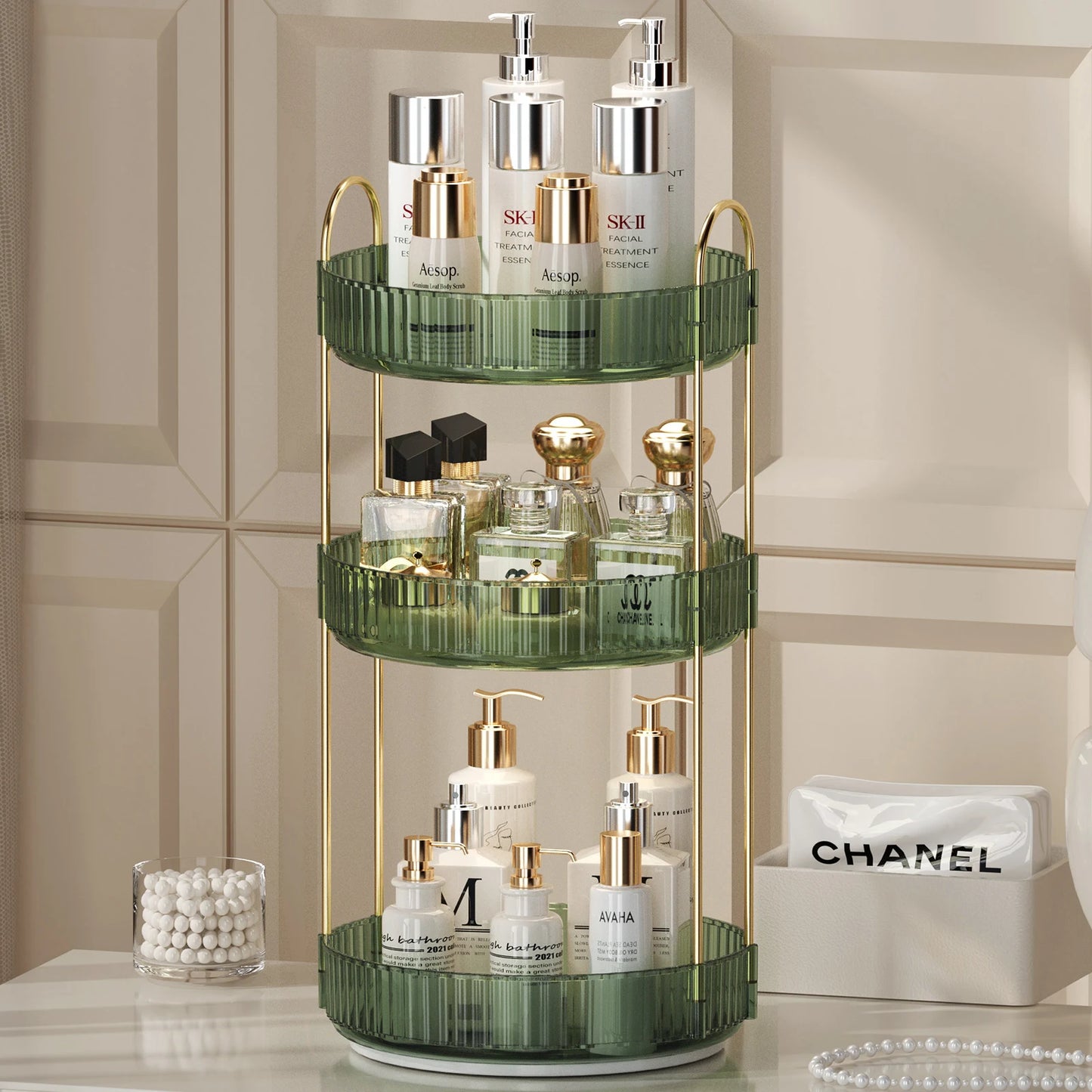 Rotating Makeup Organizer for Vanity 3 Tier Skincare Organizers